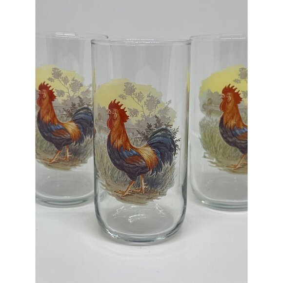 VTG Set of 3 Rooster Drinking Glasses | Farmhouse Kitchen Tumblers Country Decor - Picture 2 of 4